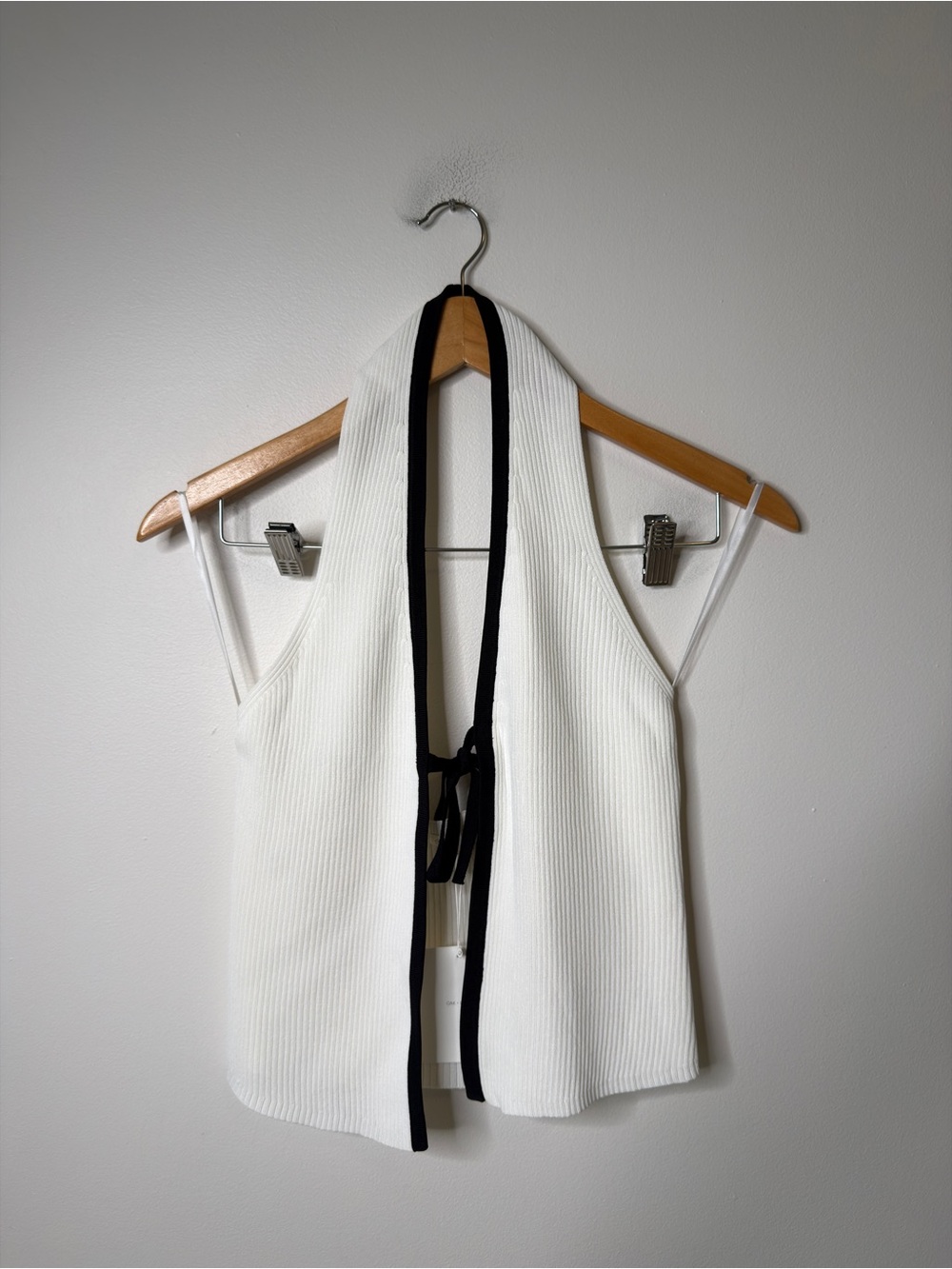 OAK + FORT White Ribbed Halter Tank with Black Trim